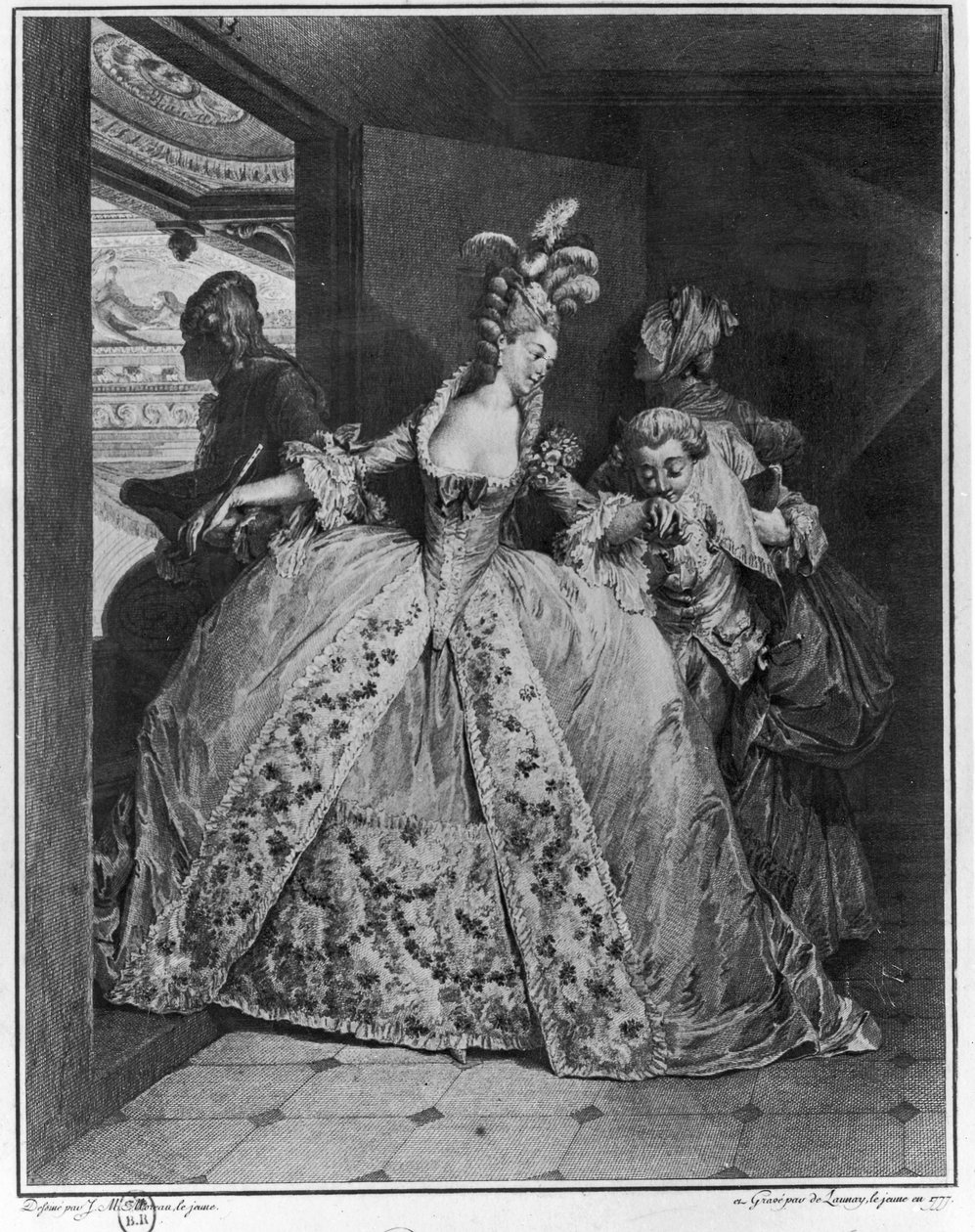 Afskeden, 1777, graveret af de Launey den yngre af Jean Michel the Younger Moreau