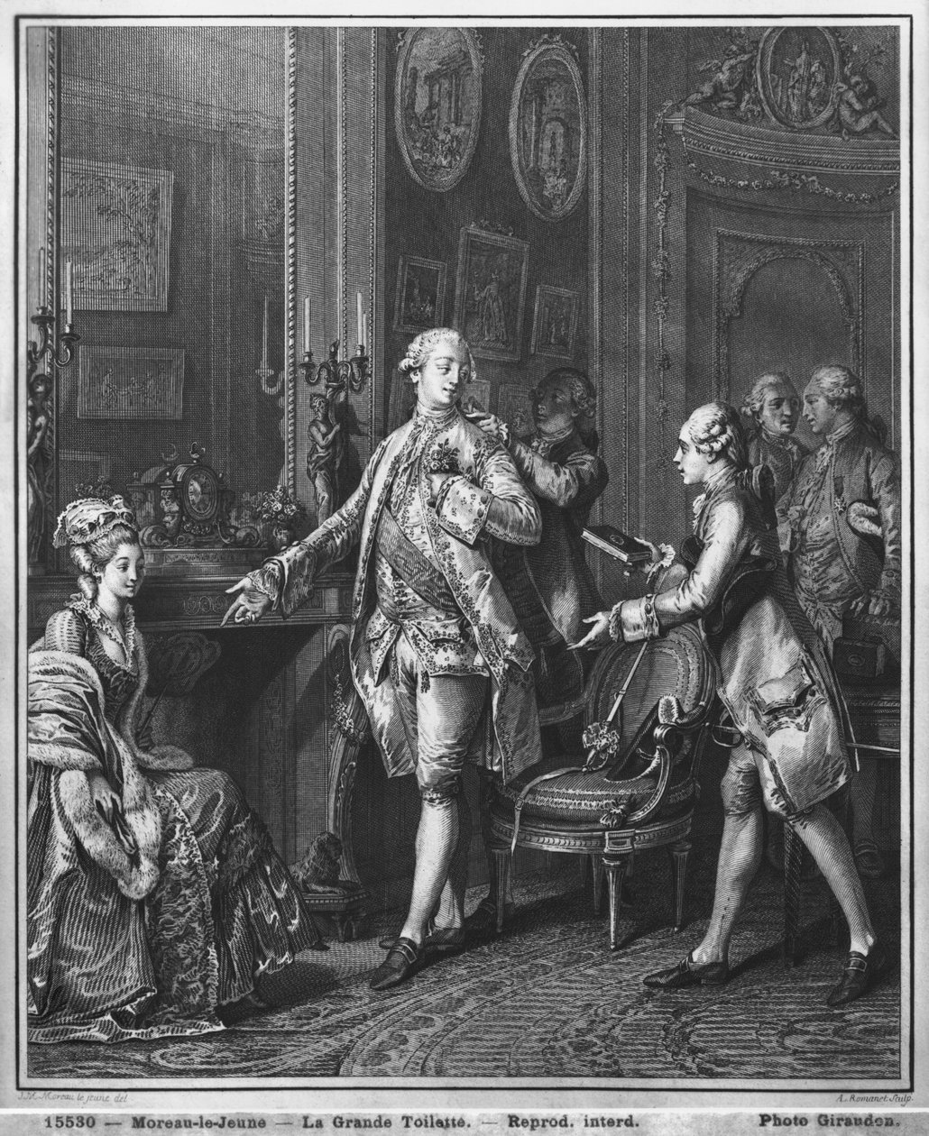 The Great Toilette, graveret af Antoine Louis Romanet (1743-efter 1809) c.1777 af Jean Michel the Younger Moreau