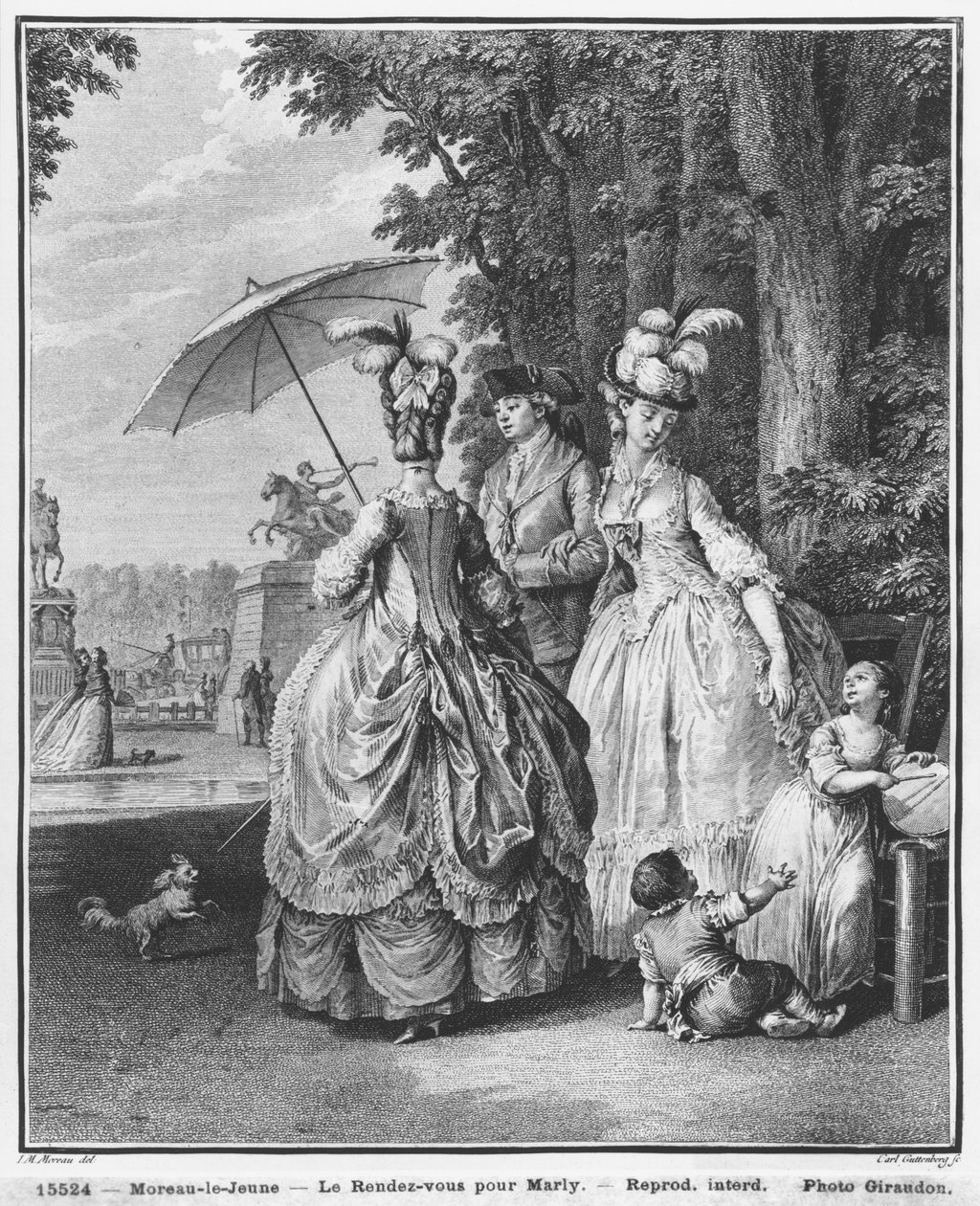 Stævnemødet for Marly, indgraveret af Carl Guttenberg (1743-90) c.1777 af Jean Michel the Younger Moreau