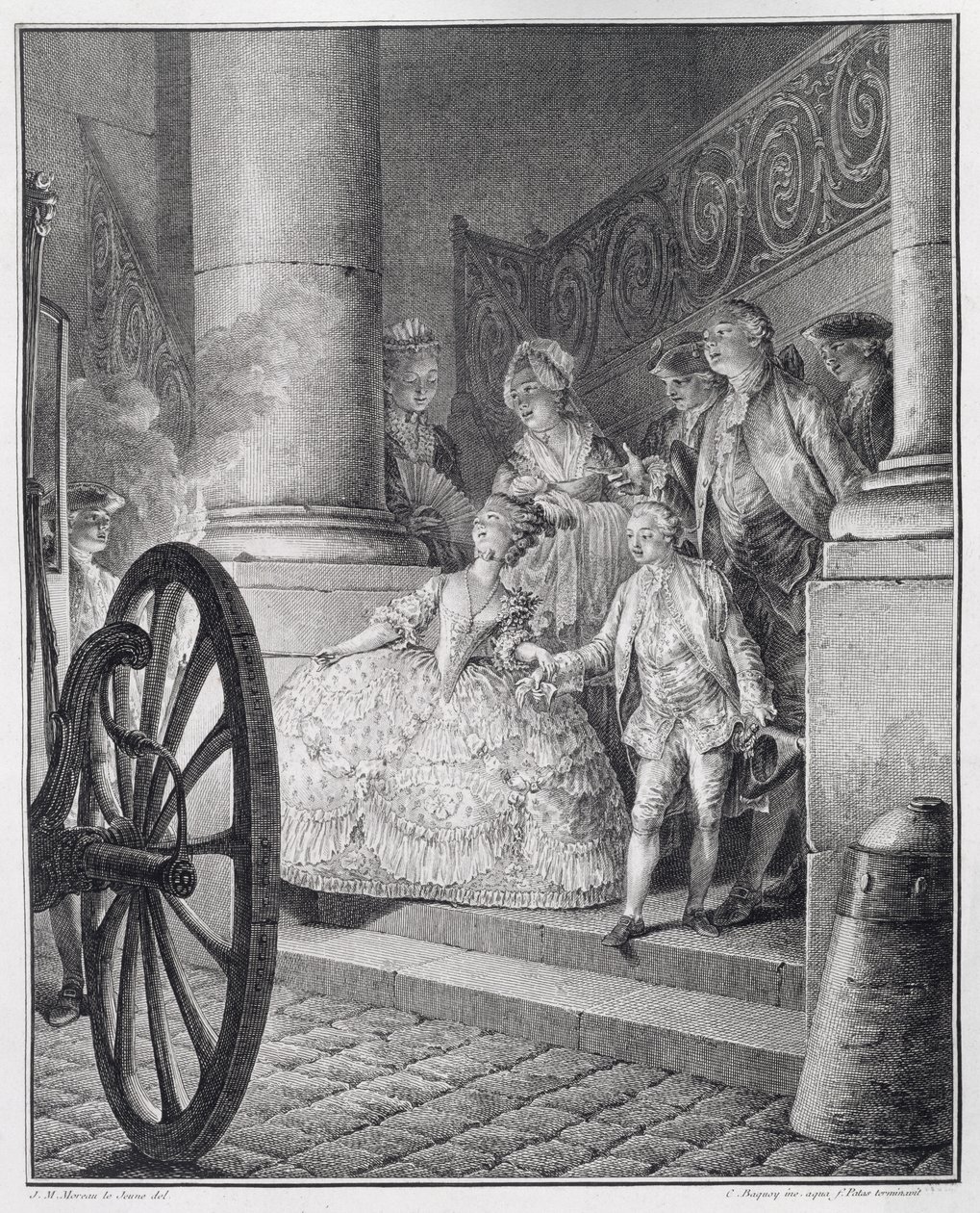 Udflugt til operaen, graveret af P.C. Baquoy (1759-1829) og C.E. Patas (1744-1802) af Jean Michel the Younger Moreau