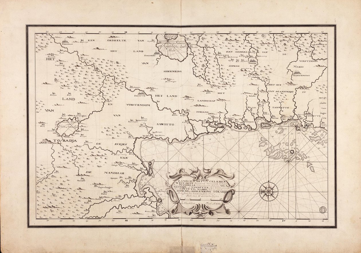 Kort over en del af den vestlige kyst af Celebes af Jean Michiel Aubert