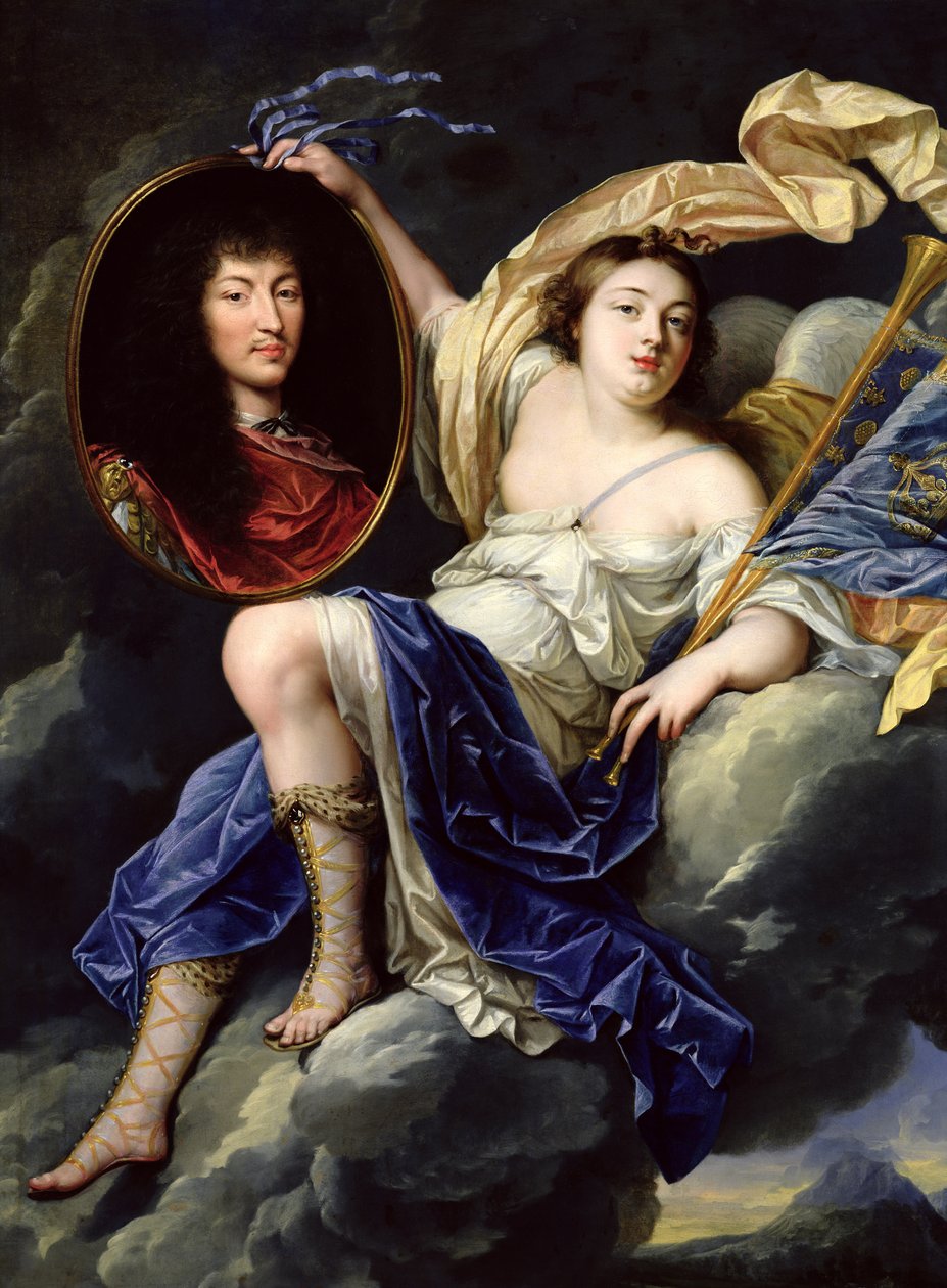 Berømmelse Præsenterer et portræt af Ludvig XIV (1638-1715) for Frankrig af Jean Nocret
