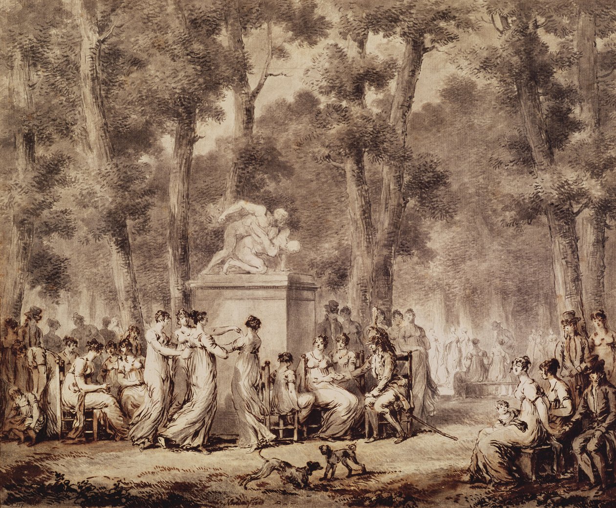Jardin des Tuileries i 1808 (pen og blæk og bistre i papir) af Jean Pierre Norblin de La Gourdaine