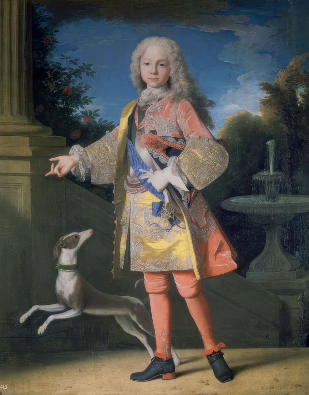 Portræt af Ferdinand af Bourbon, Prins af Asturien, ca. 1725–35 - 144 × 116 cm - olie på lærred - Fransk barok - før restaurering - NP 2333. Kunstner: JEAN RANC. Også kendt som: FERNANDO VI, NIÑO. Beliggenhed: MUSEO DEL PRADO-PINTURA, MADRID, SPANIEN af Jean Ranc