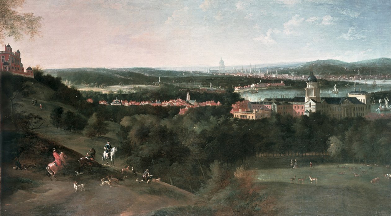 Udsigt over Greenwich Park mod London, malet til Louis XV i Paris af Jean Rigaud