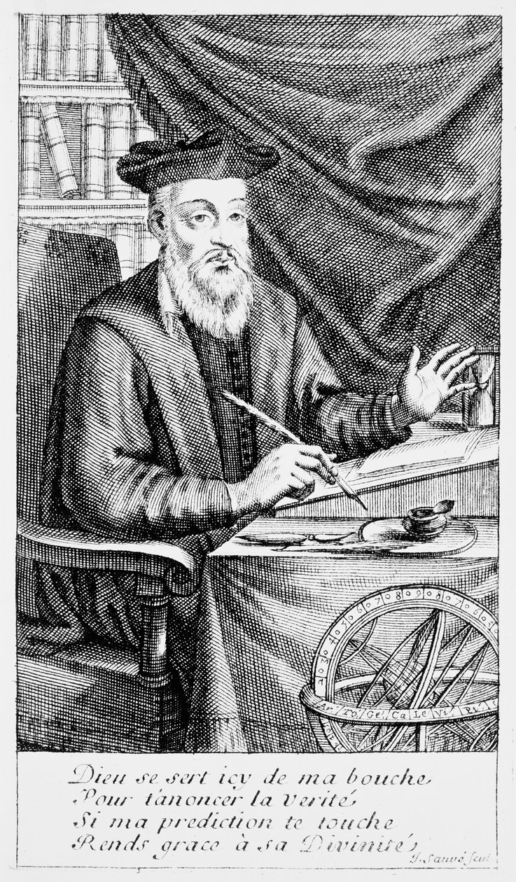 Nostradamus skriver sine profetier (sw-stik) af Jean Sauvé