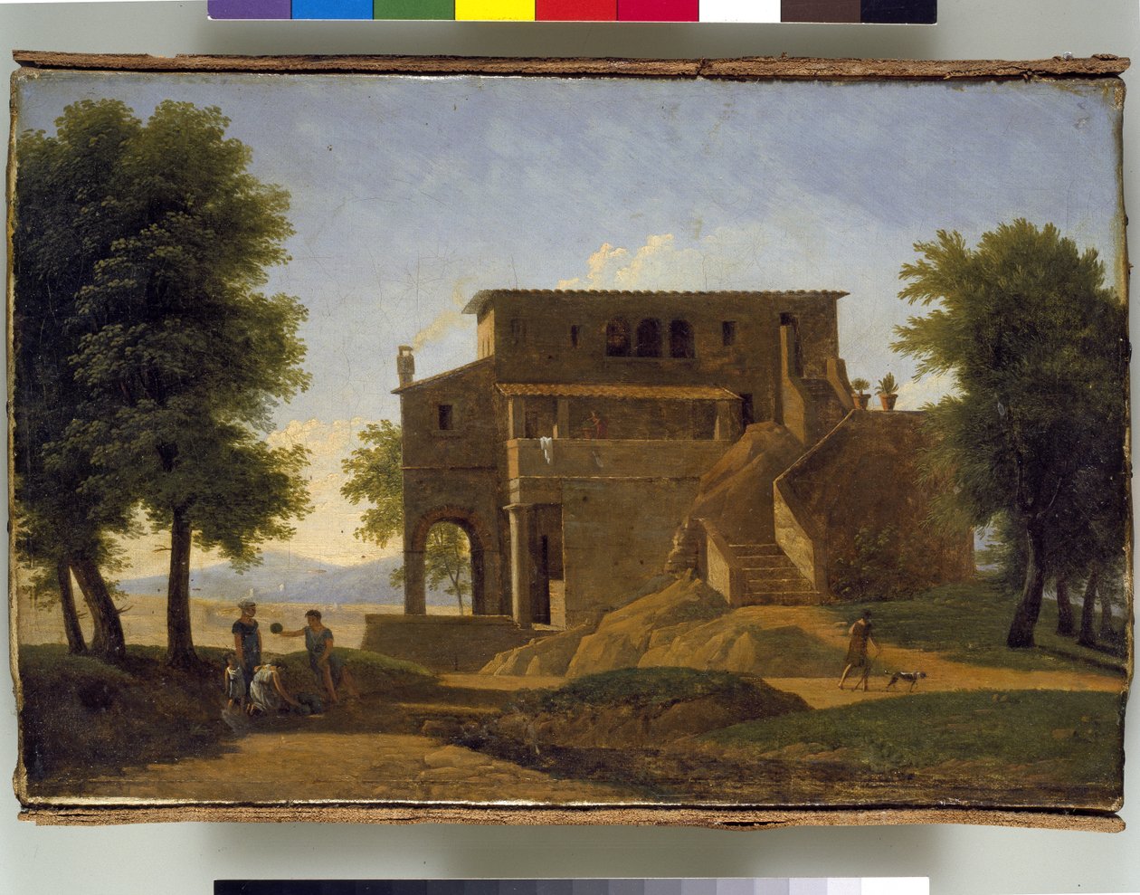 En italiensk villa med figurer, 1800-tallet af Jean Victor Bertin