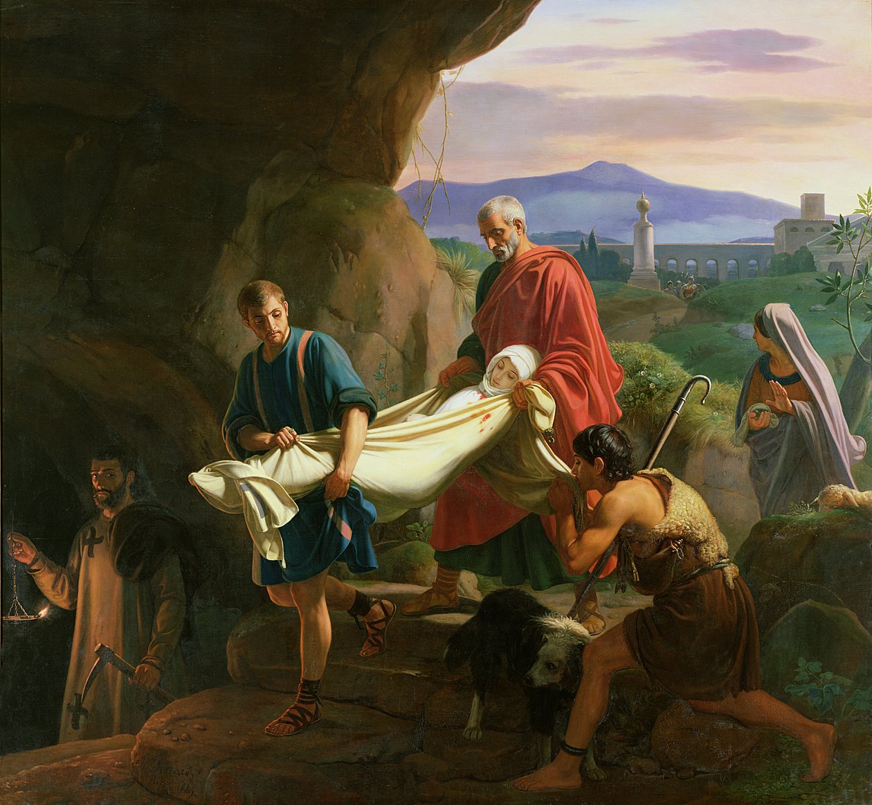 Begravelse af en ung martyr i Roms katakomber, 1847 af Jean Victor Schnetz