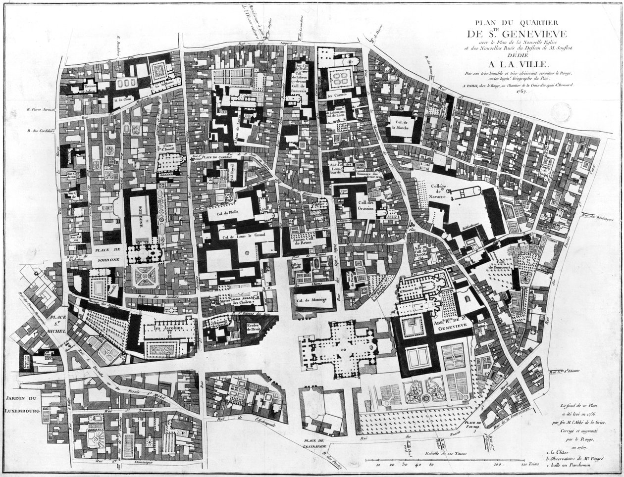 Kort over Sainte-Genevieve-området, Paris, 1756 af Jean de La Grive