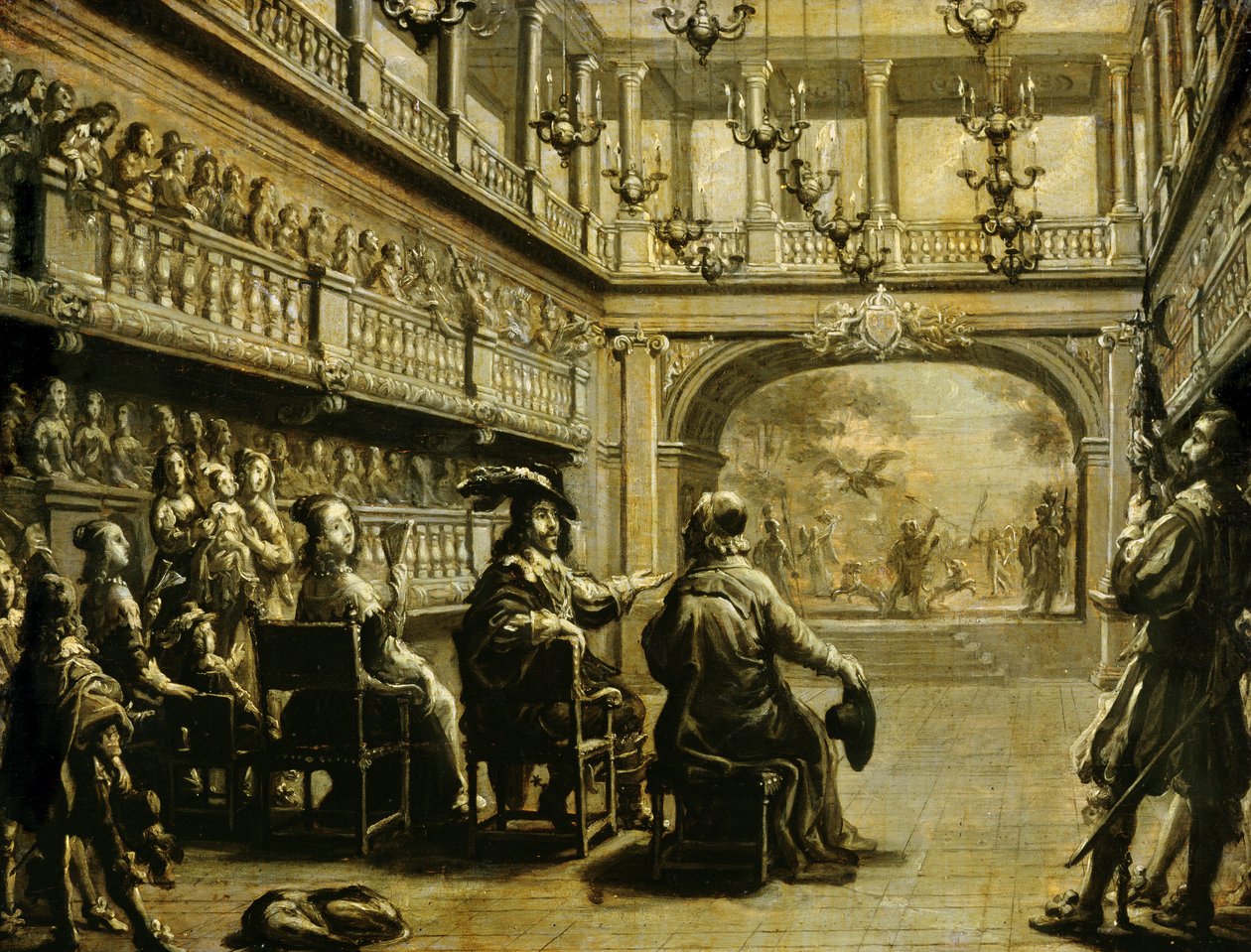 Ludvig XIII (1601-43) Anne af Østrig (1601-66) og kardinal Richelieu (1585-1642) ved produktionen af 