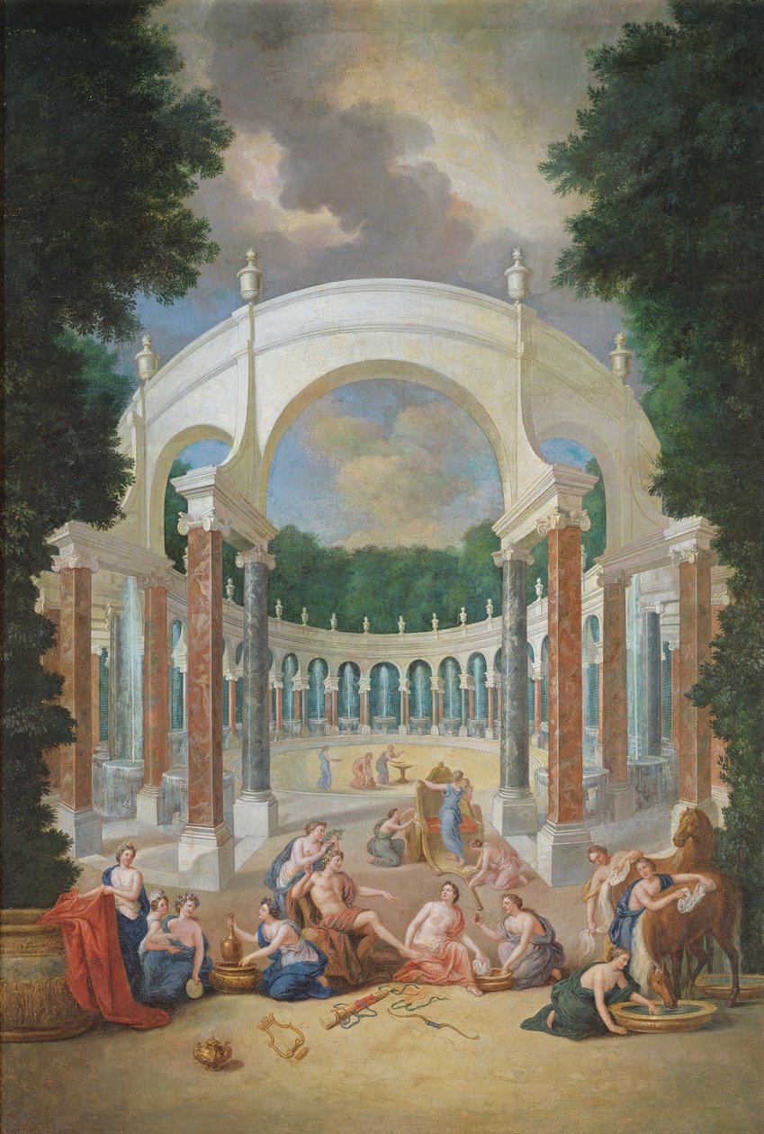 Groves of Versailles. Udsigt over søjlegangen med Apollo og nymferne af Jean the Younger Cotelle