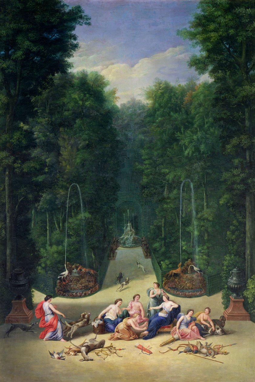 The Groves of Versailles: Udsigt over labyrinten med Diana og hendes nymfer, 1688 af Jean the Younger Cotelle