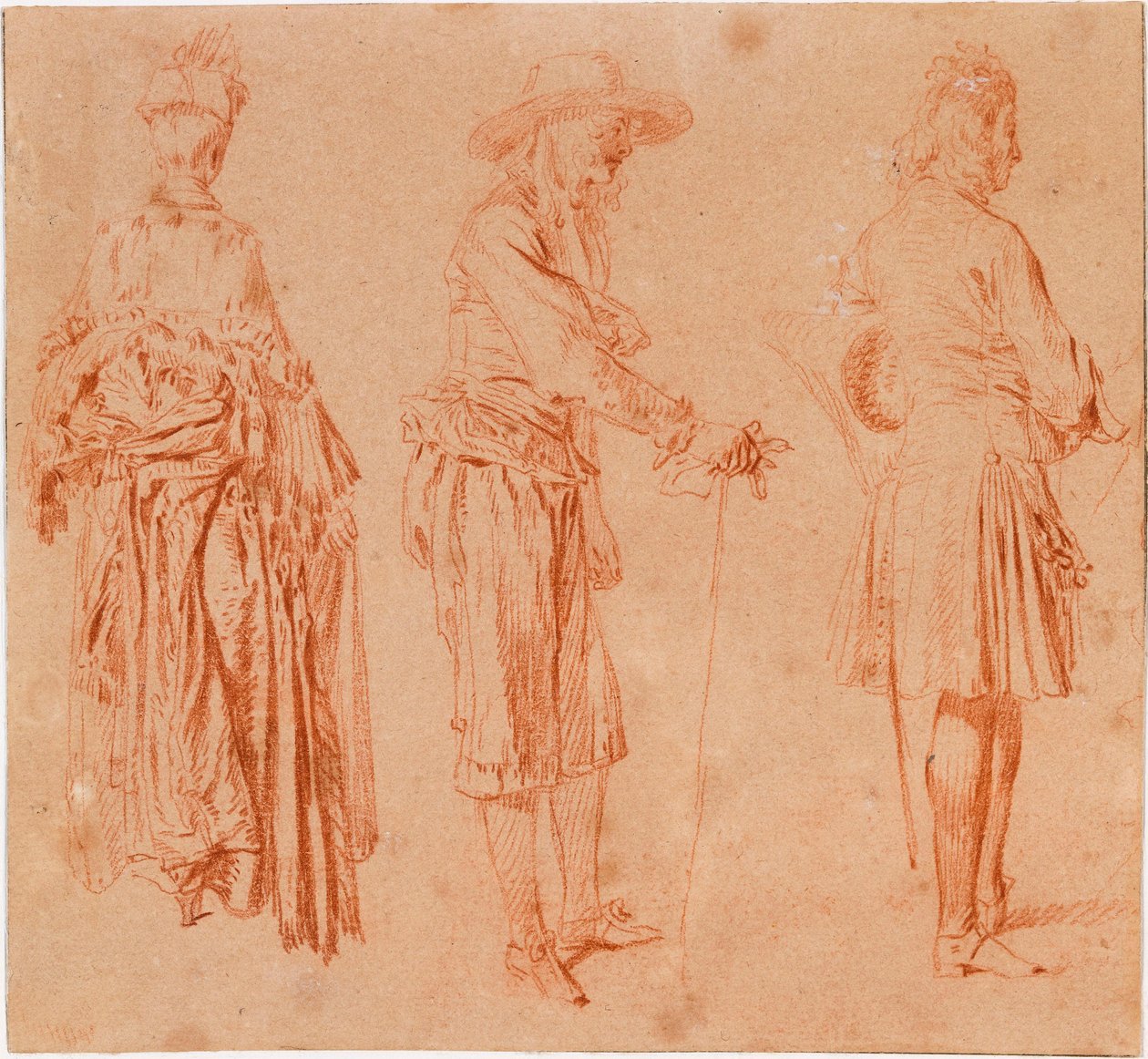 Eine Dame und zwei Herren af Jean-Antoine Watteau