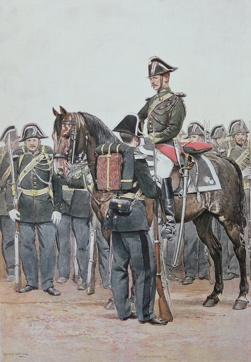 Gendarmeri i fuld uniform, 1887 (farvegravering) af Jean Baptiste Edouard Detaille