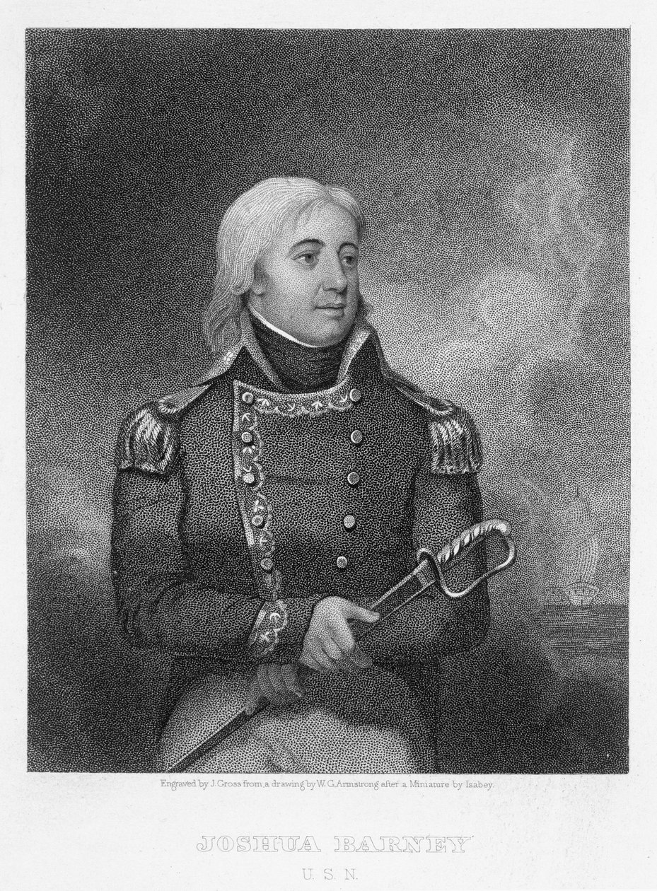 Joshua Barney (1759-1818), graveret af J. Gross efter en kopi af den originale miniature af William G. Armstrong (1823-90) af Jean Baptiste Isabey