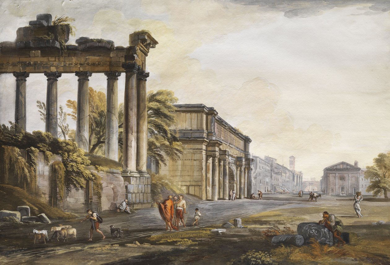 Capriccio med ruiner arkitektur af Jean Baptiste Lallemand