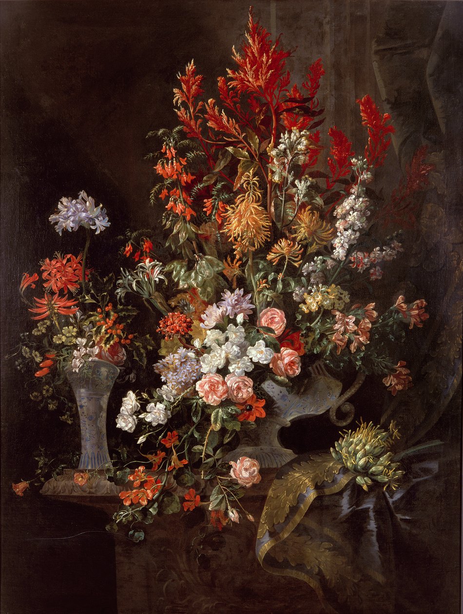 To vaser med blomster af Jean Baptiste Monnoyer