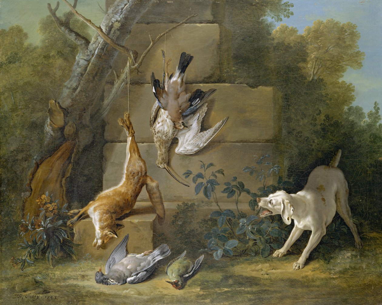 Hund, der vogter det døde spil af Jean Baptiste Oudry