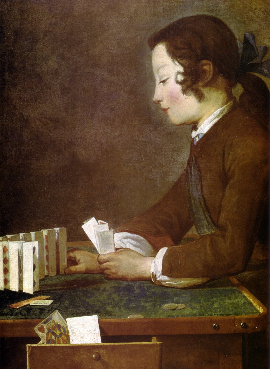 Dreng, der leger med kort af Jean Baptiste Simeon Chardin