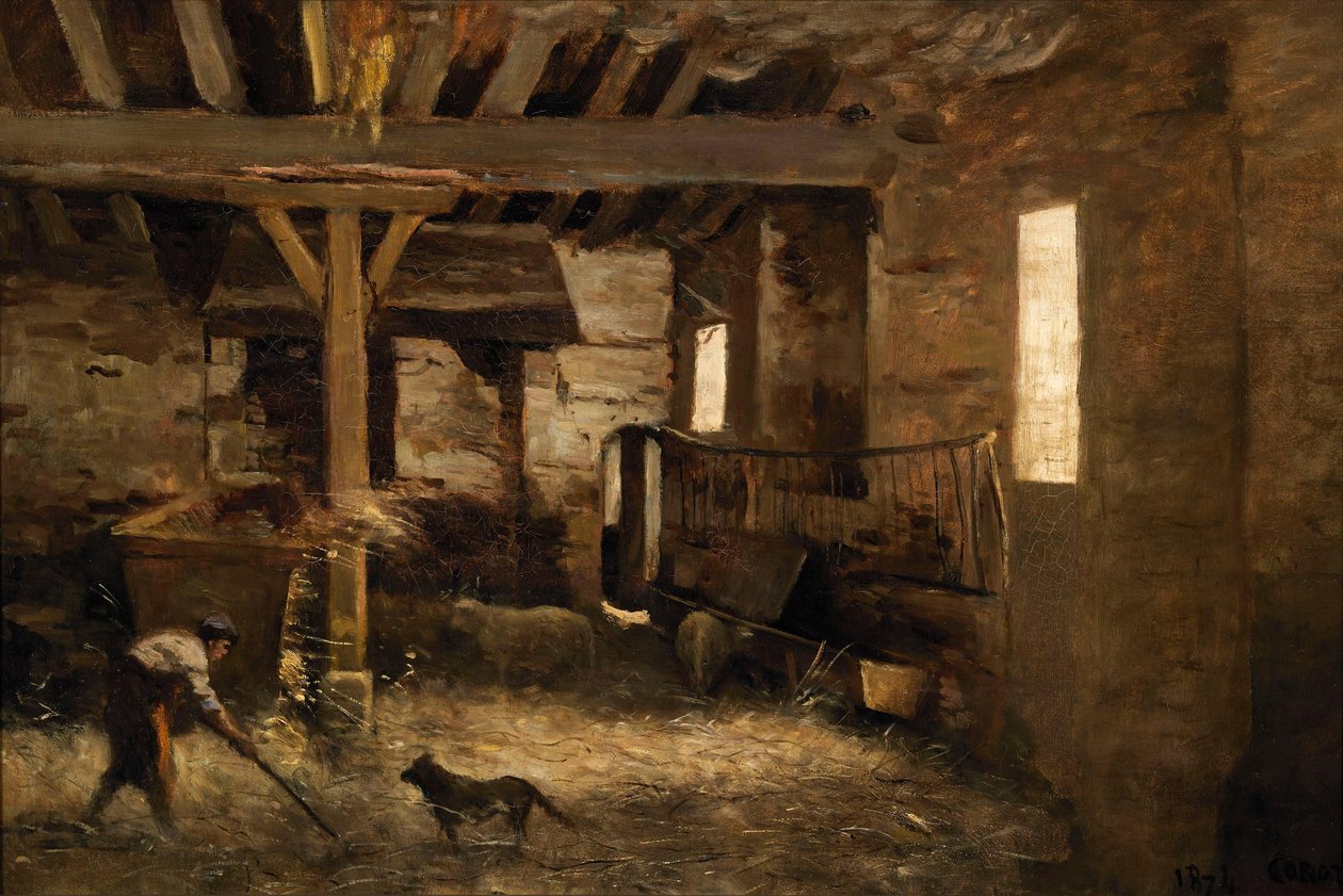 Et indre af en lade af Jean-Baptiste-Camille Corot