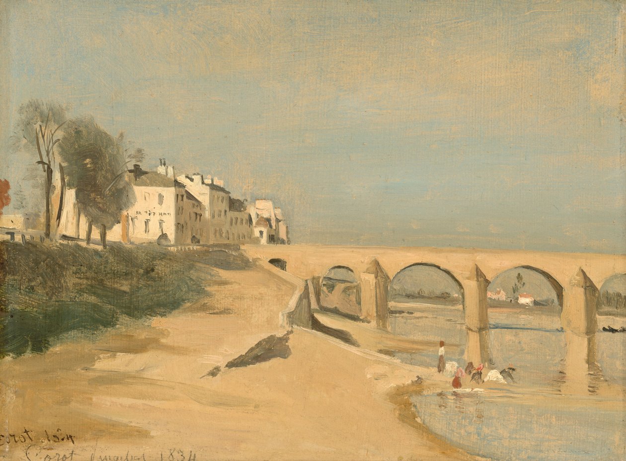 Bro over Saône-floden ved Mâcon af Jean-Baptiste-Camille Corot