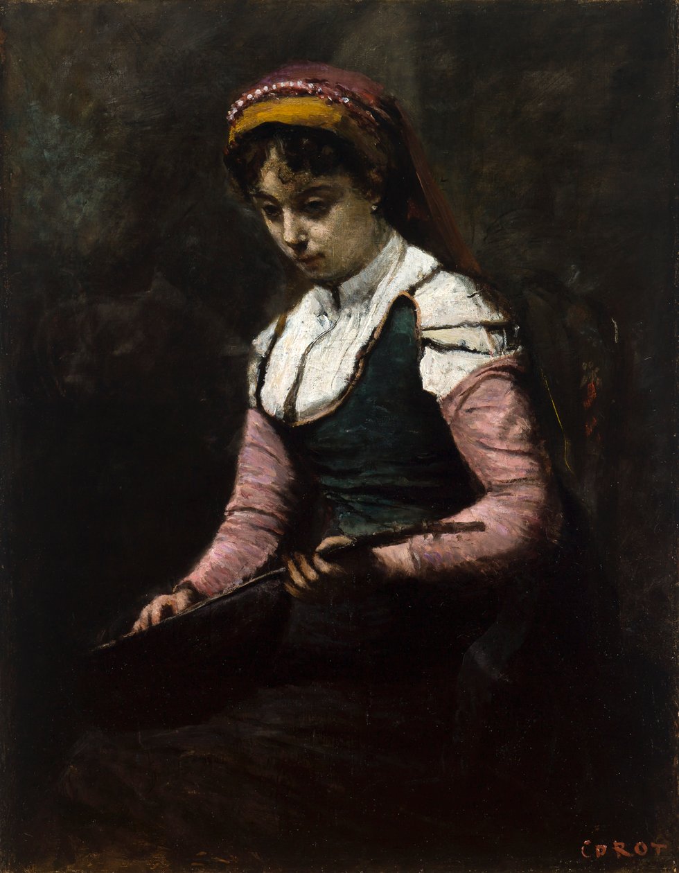 Pige med mandolin af Jean-Baptiste-Camille Corot