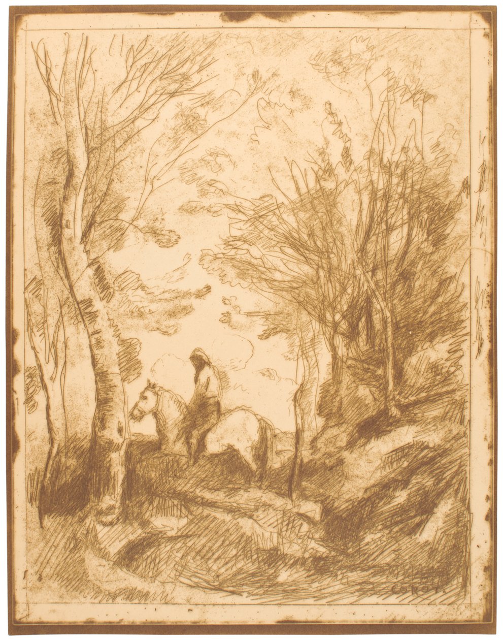 Reiter im Wald, Große Platte (Le Grand Cavalier sous Bois) af Jean-Baptiste-Camille Corot