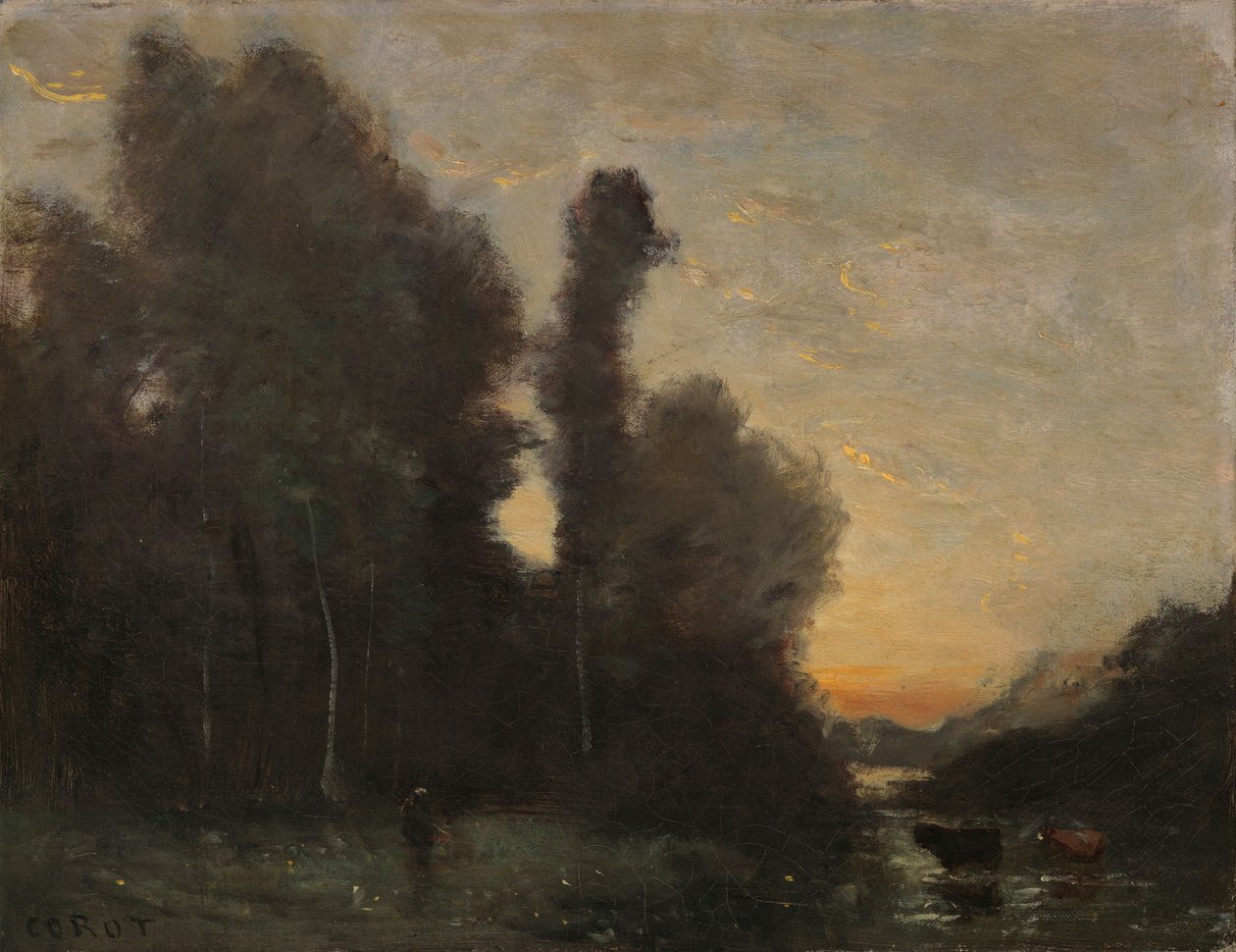 Landskab, aftenstemning af Jean-Baptiste-Camille Corot