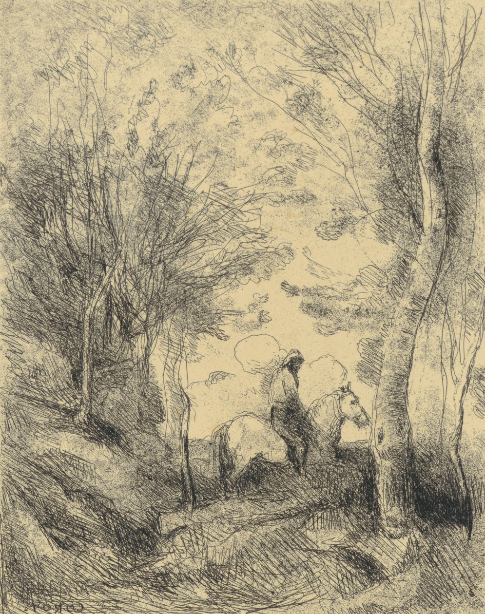 Den store rytter i skoven af Jean-Baptiste-Camille Corot