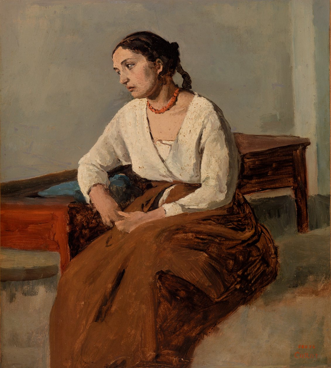 Melankolsk italiensk kvinde (Rom) af Jean-Baptiste-Camille Corot