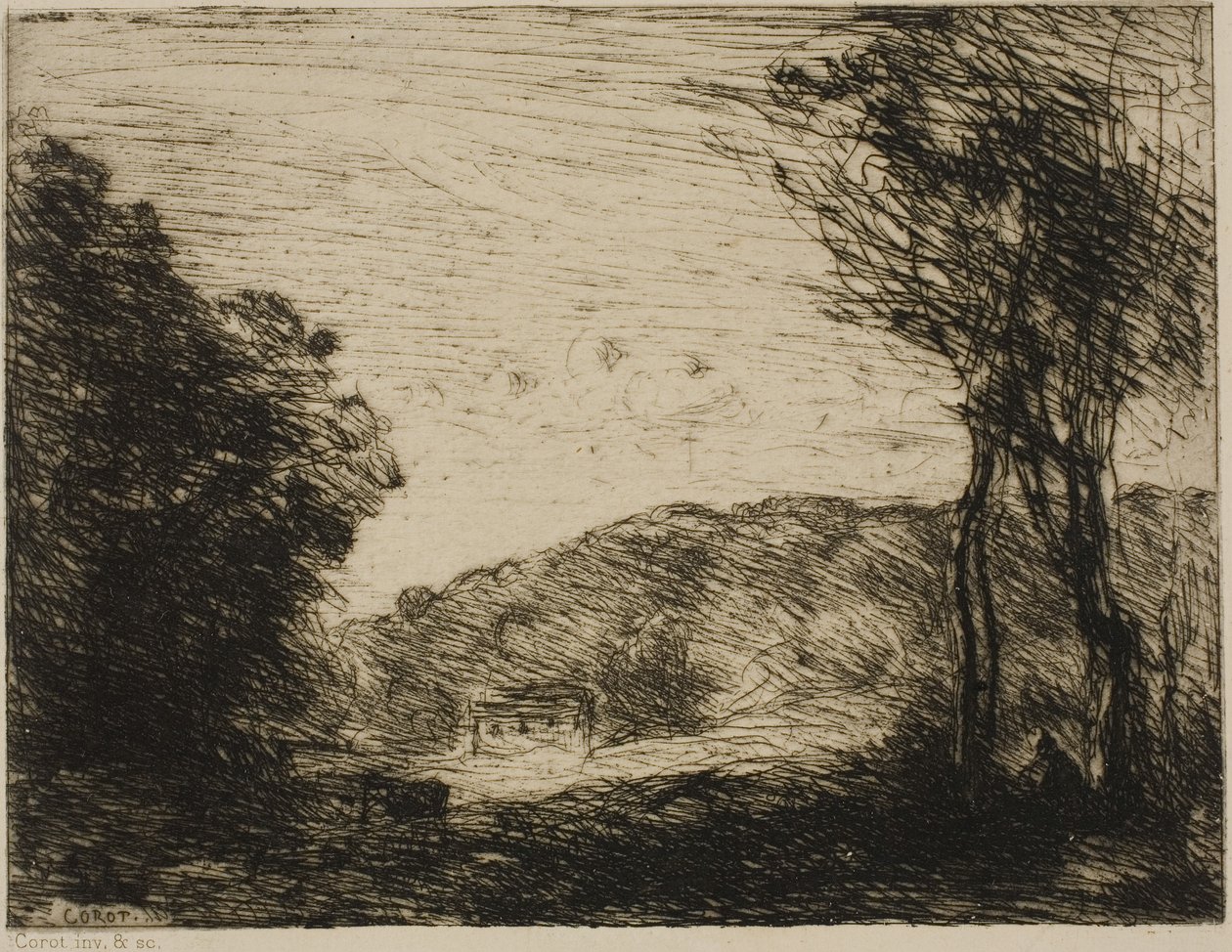 Skovklædt landskab af Jean-Baptiste-Camille Corot