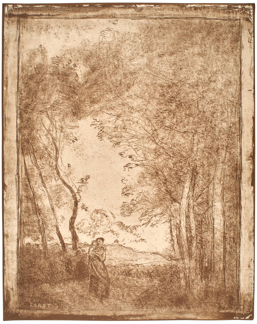 Ung mor ved indgangen til en skov af Jean-Baptiste-Camille Corot