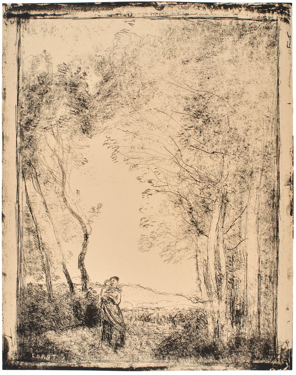 Ung mor ved indgangen til en skov af Jean-Baptiste-Camille Corot