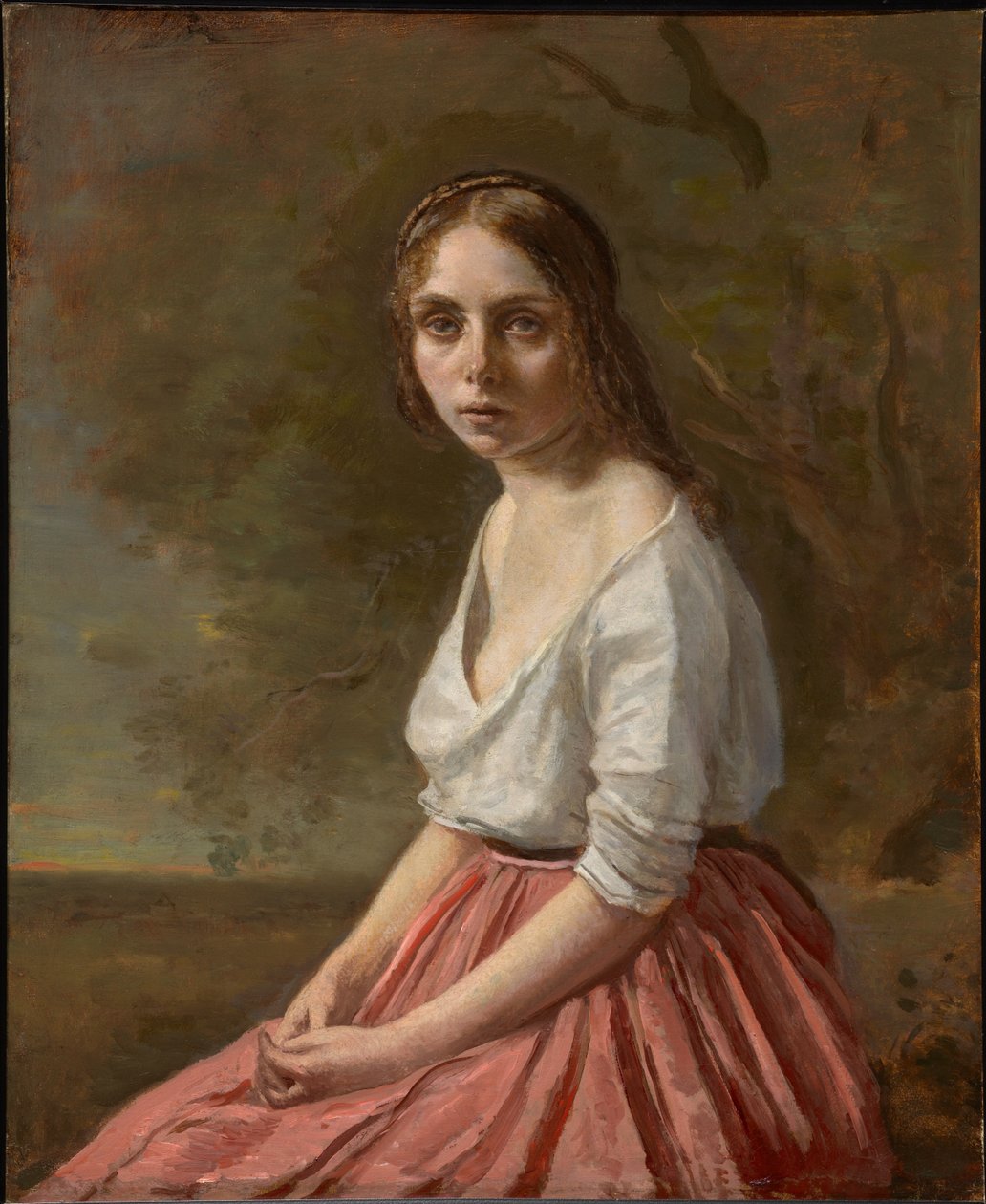 Ung kvinde i en lyserød nederdel af Jean-Baptiste-Camille Corot