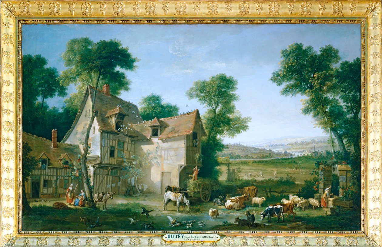 La ferme - gården ... af Jean-Baptiste (school of) Oudry