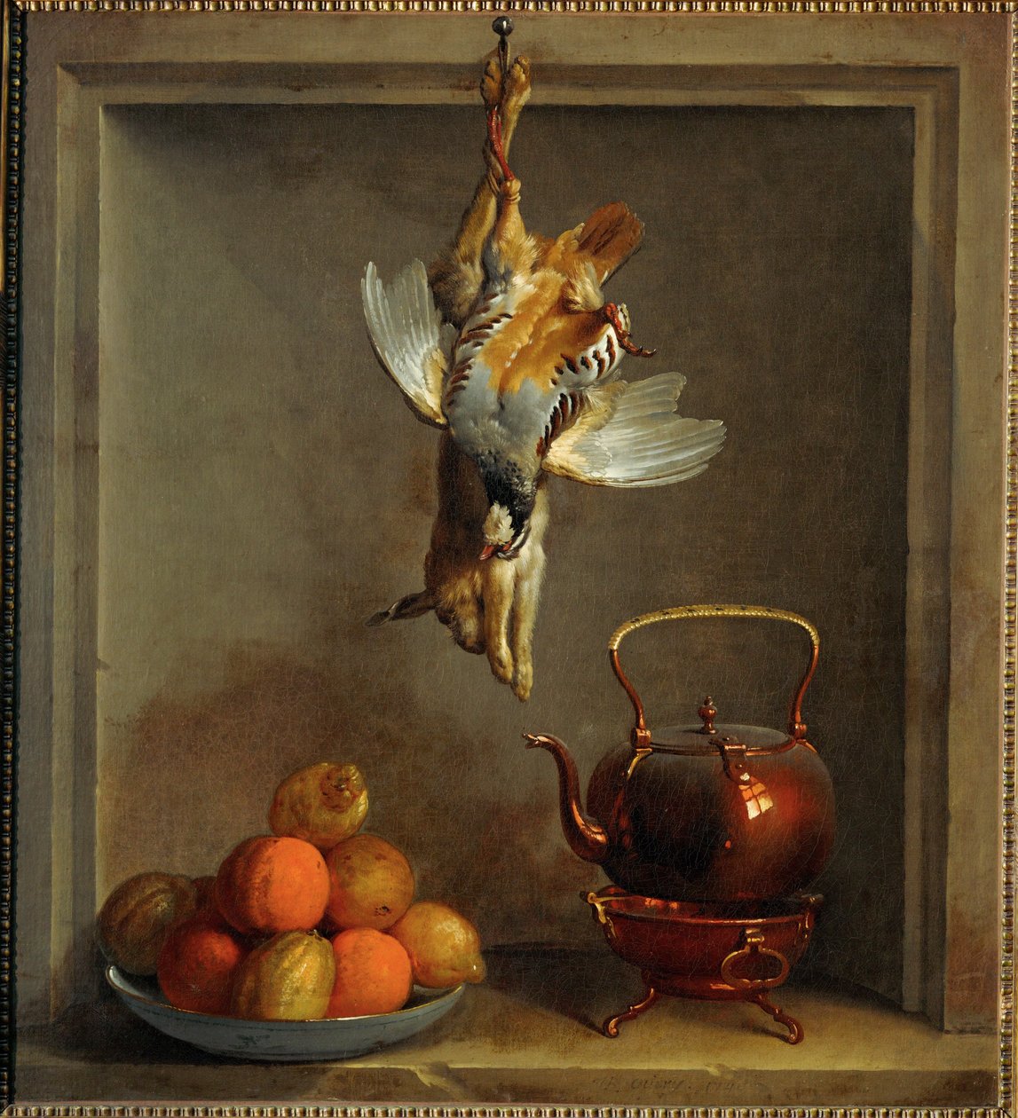 Naturdød med frugt og vildt ... af Jean Baptiste (school of) Oudry