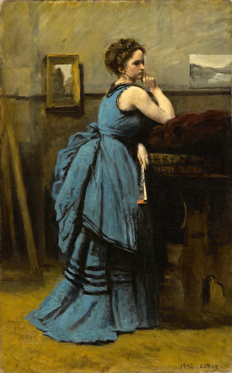 Dame i blåt af Jean Baptiste Camille Corot