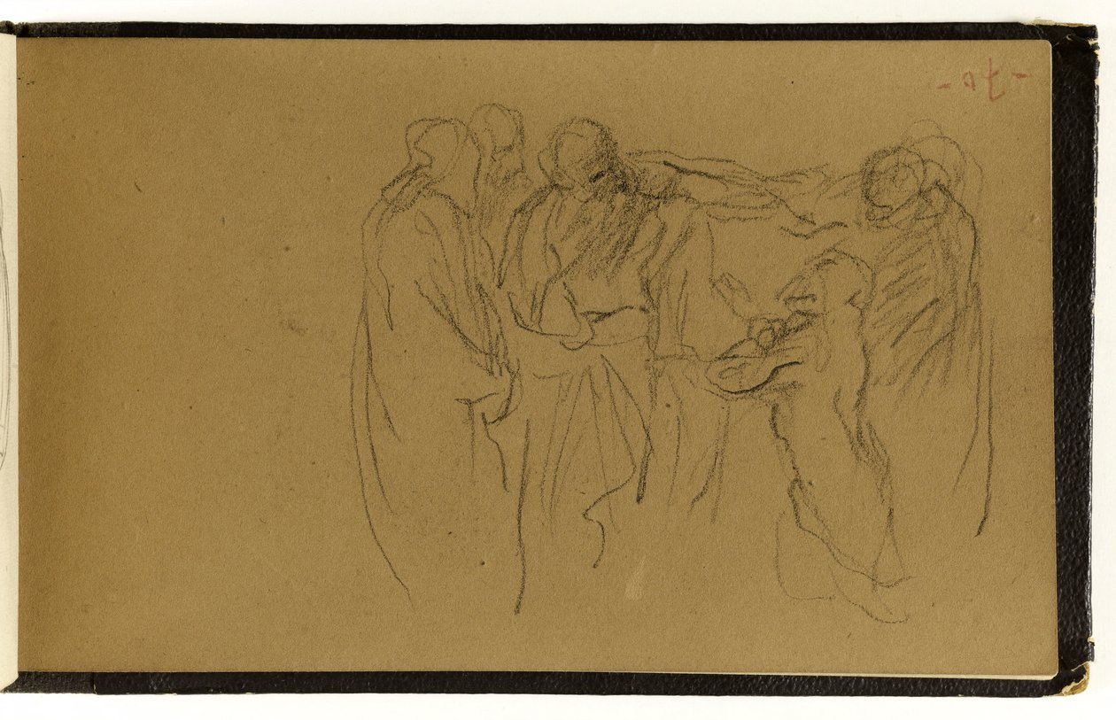 Studie einer Versammlung von Personen, von denen eine kniet (S. 70 des Albums) af Jean-Baptiste Carpeaux