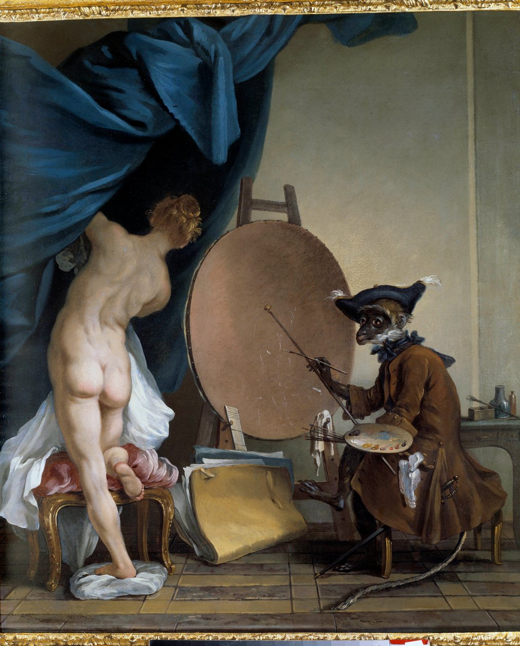 Abemaleren. Olie på lærred, 0,89 x 0,62 m. - Maleraben. Maleri af Jean Baptiste Deshays (1729 - 1765) af Jean Baptiste Deshays