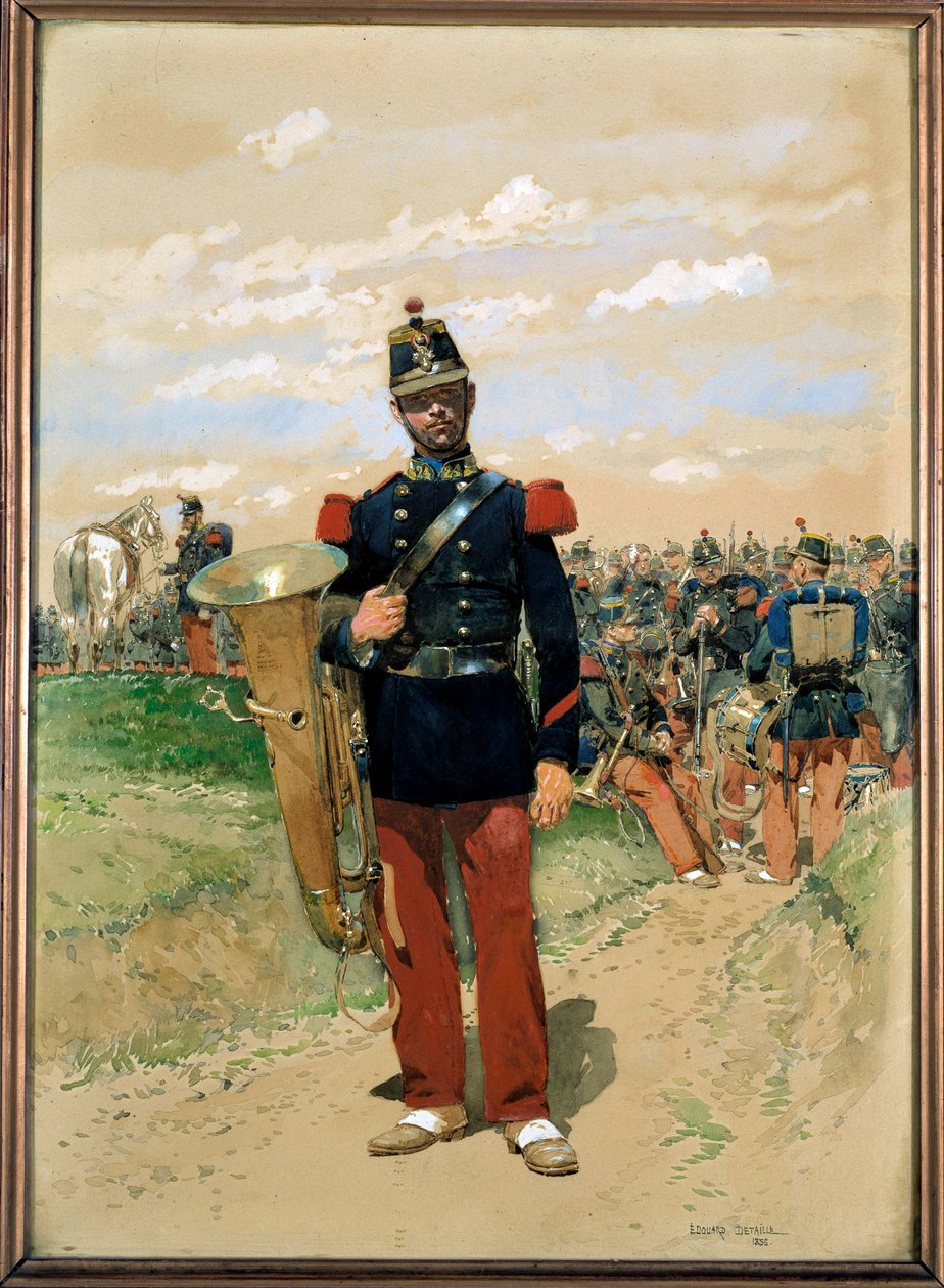 Linjemusik: et soldatmedlem af militærorkestret i 1855. Akvarel af Edouard Detaille (1848-1912). 1855. Paris, Musee de l