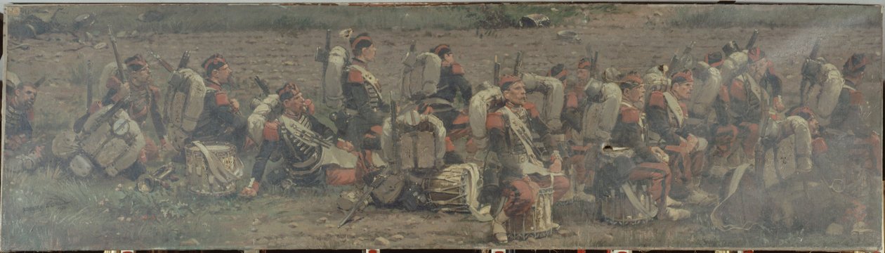 Militær scene: trommerne fra 1. regiment af Grenadiers de la Garde (fragment af Rezonville-panoramaet) af Jean-Baptiste Edouard Detaille