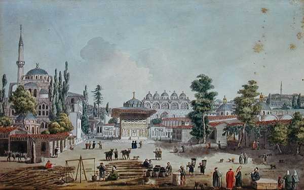 Udsigt over Tophane, Karakoy (akvarel på papir) af Jean Baptiste Hilair