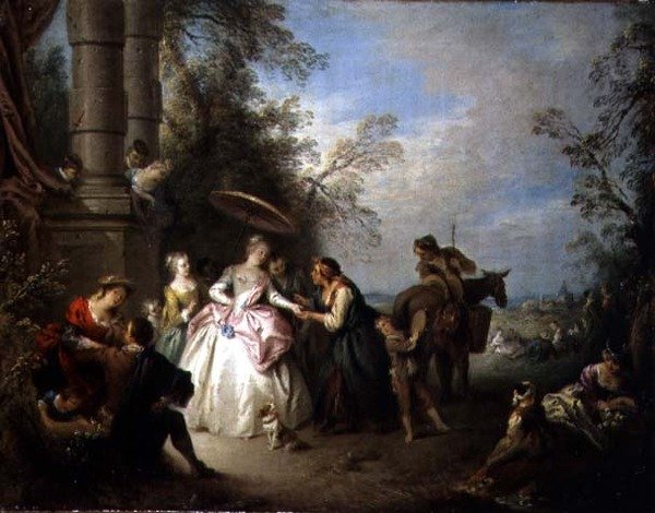 Spåkonen (olie på lærred) af Jean Baptiste Joseph Pater