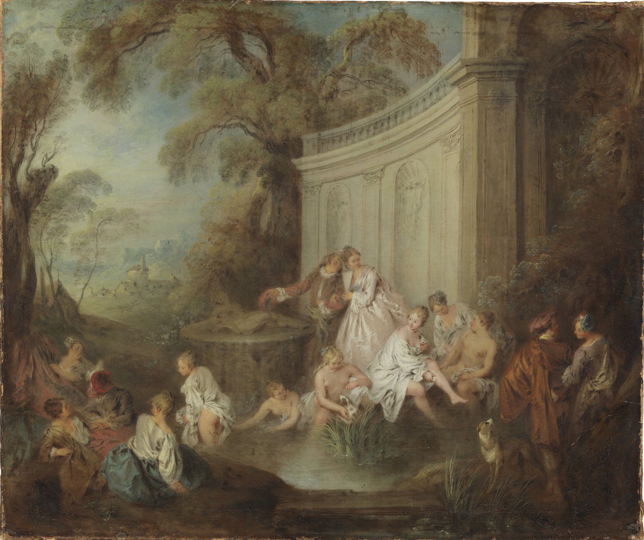 Et selskab, der bader i en park - A Company Bader in a Park, af Pater, Jean-Baptiste (1695-1736). Olie på lærred. Størrelse: 49x59 cm. Nationalmuseum Stockholm af Jean Baptiste Joseph Pater