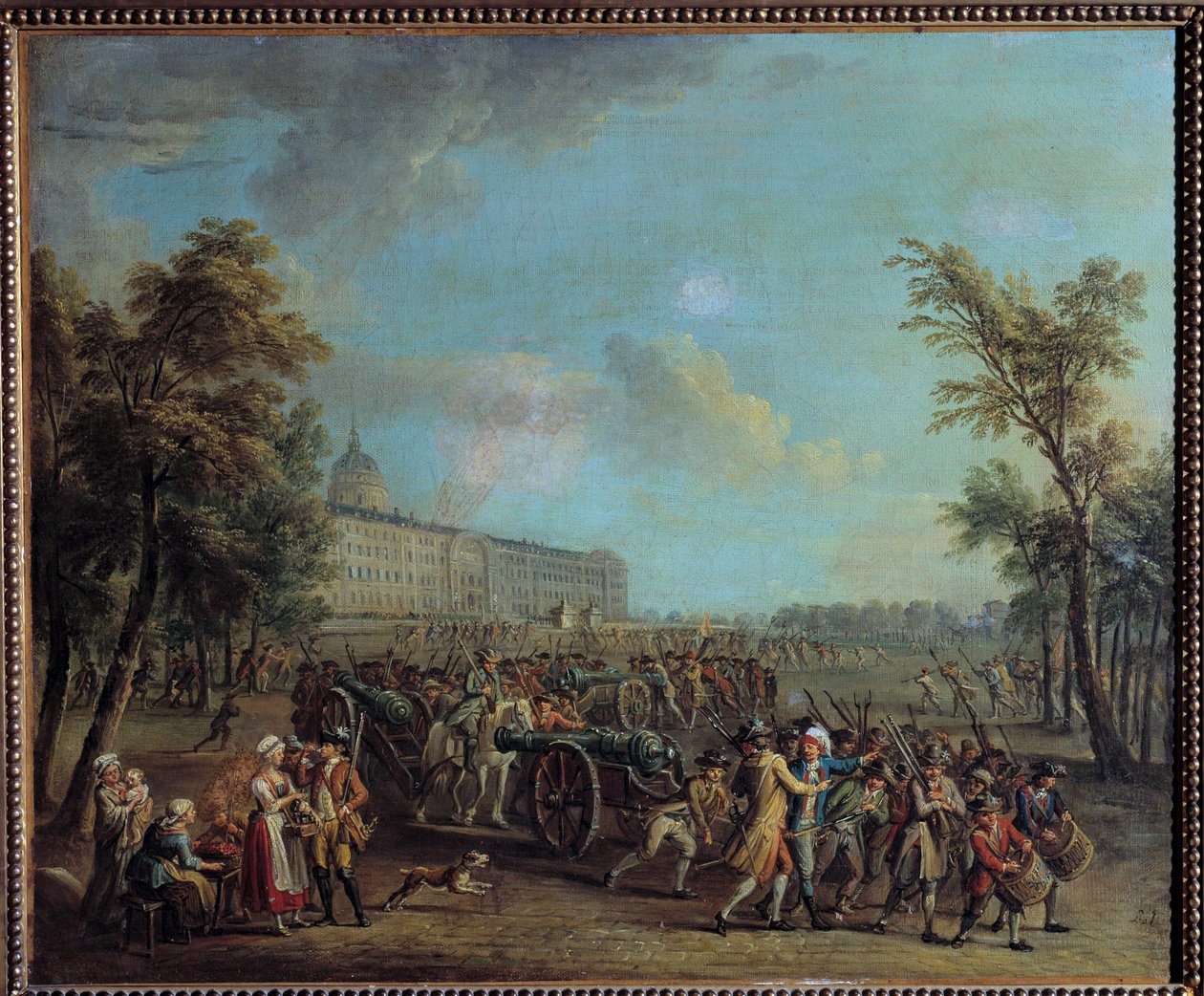 Fransk revolution: "" Befolkningen i Paris forlader Invalides om morgenen den 14. juli af Jean Baptiste Lallemand