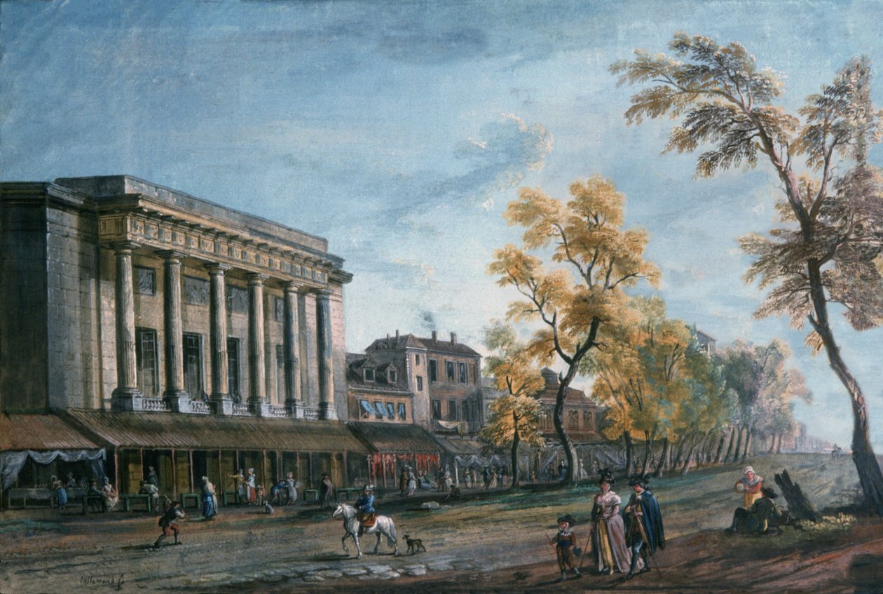 Boulevard du Temple og Theatre des Italiens, Paris af Jean Baptiste Lallemand