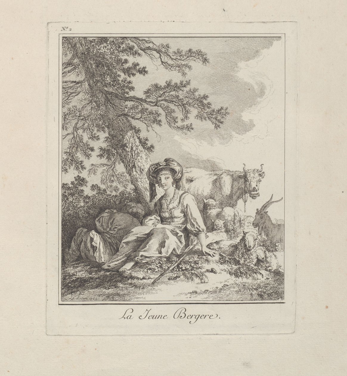 Den unge hyrdinde, tallerken to fra Diverse beklædning af de nordlige folk af Jean-Baptiste Le Prince