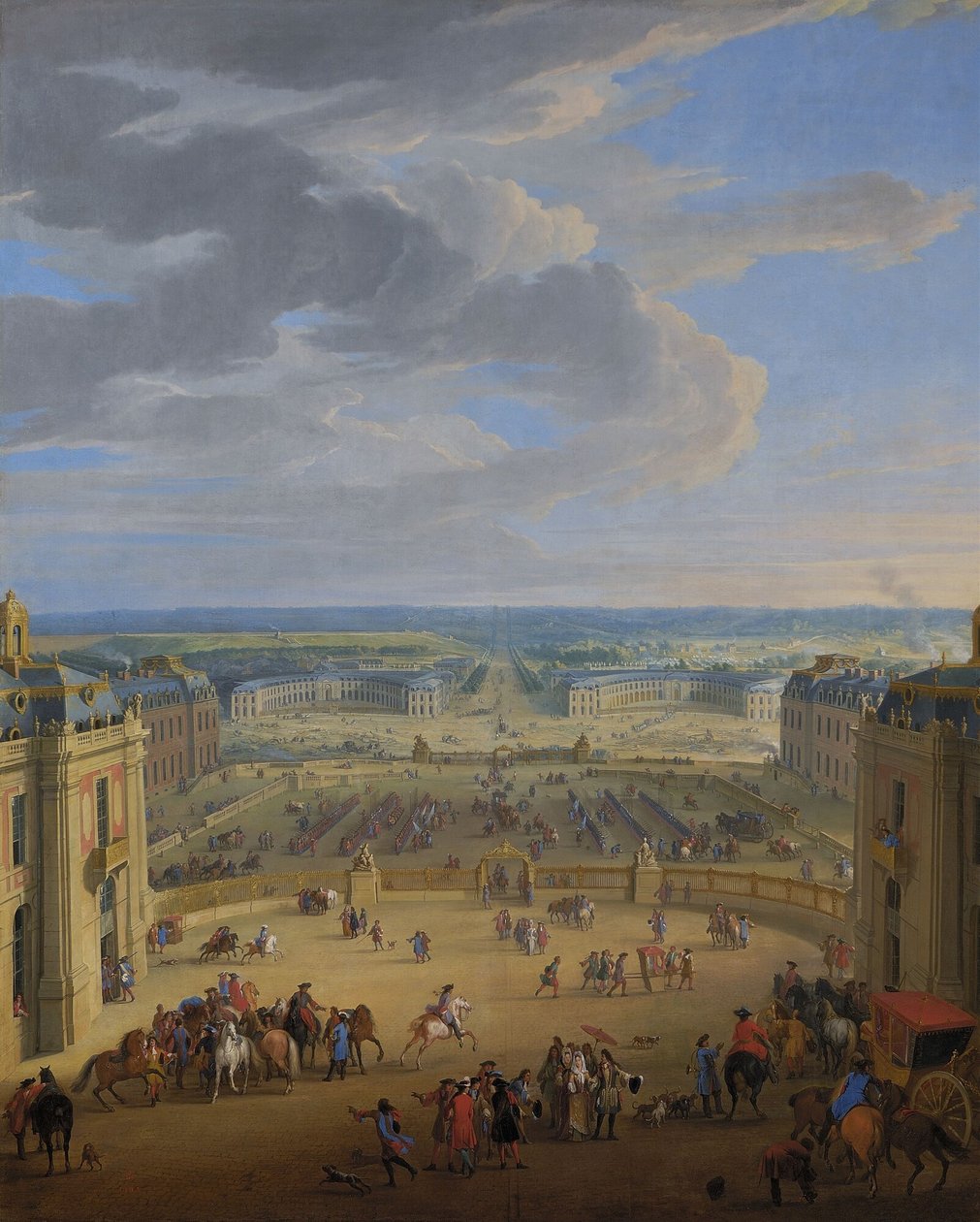 Fransk: Vue perspective du château de Versailles sur la place d