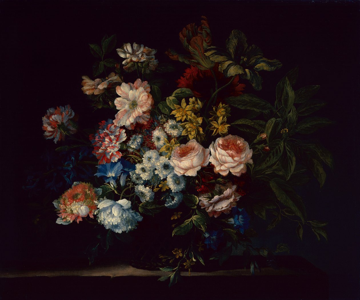 Roser, nelliker, hyacinter og blomster (olie på lærred) af Jean Baptiste Monnoyer