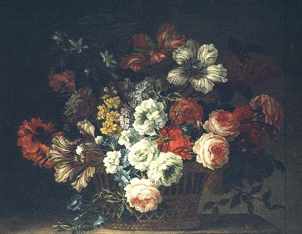 Stilleben med blomster i en kurv af Jean Baptiste Monnoyer